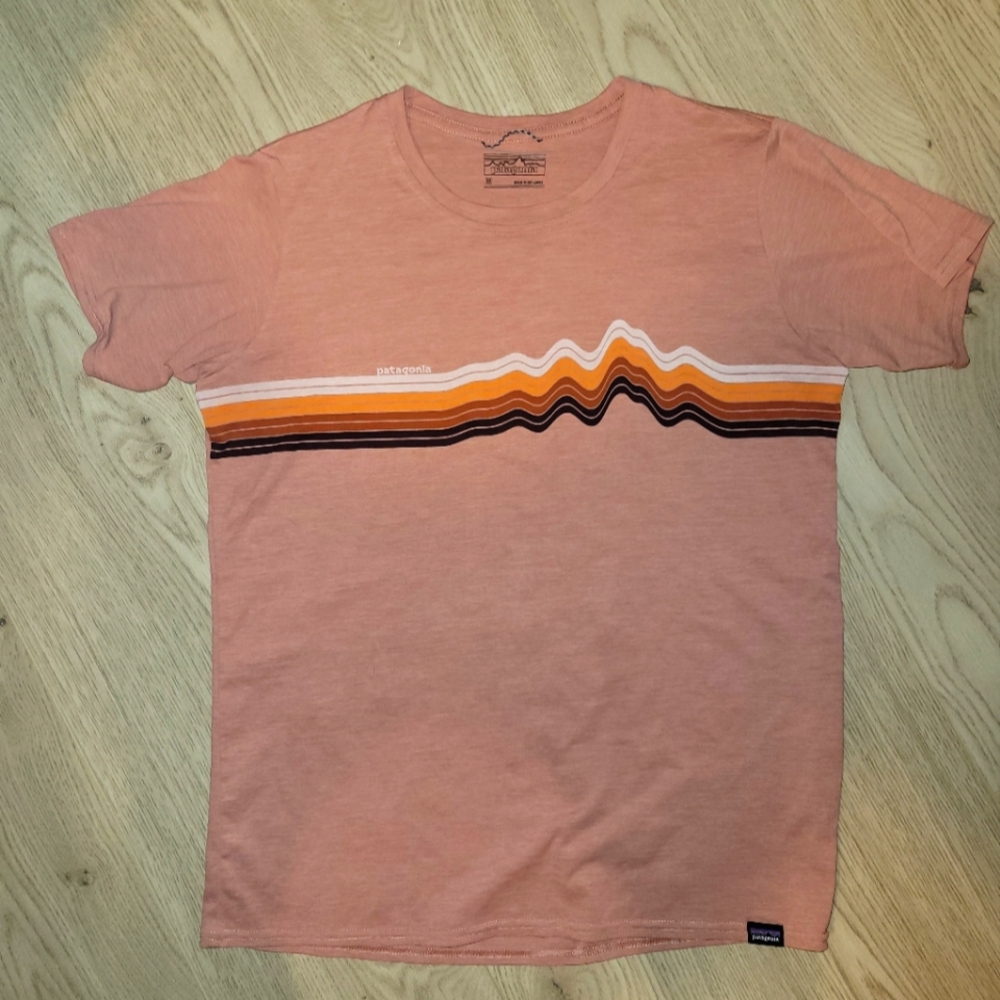 Patagonia Pink Short Sleeve Tee with Striped Design